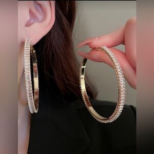 Gold Plated Stainless Steel Cubic Zirconia Hoop Earrings